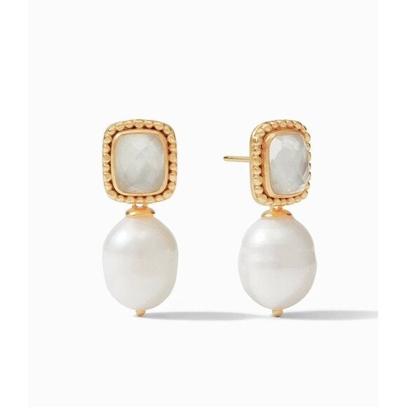 NWOT. $175 Julie Vos  Earrings in Clear Crystal and Pearls - Picture 1 of 4